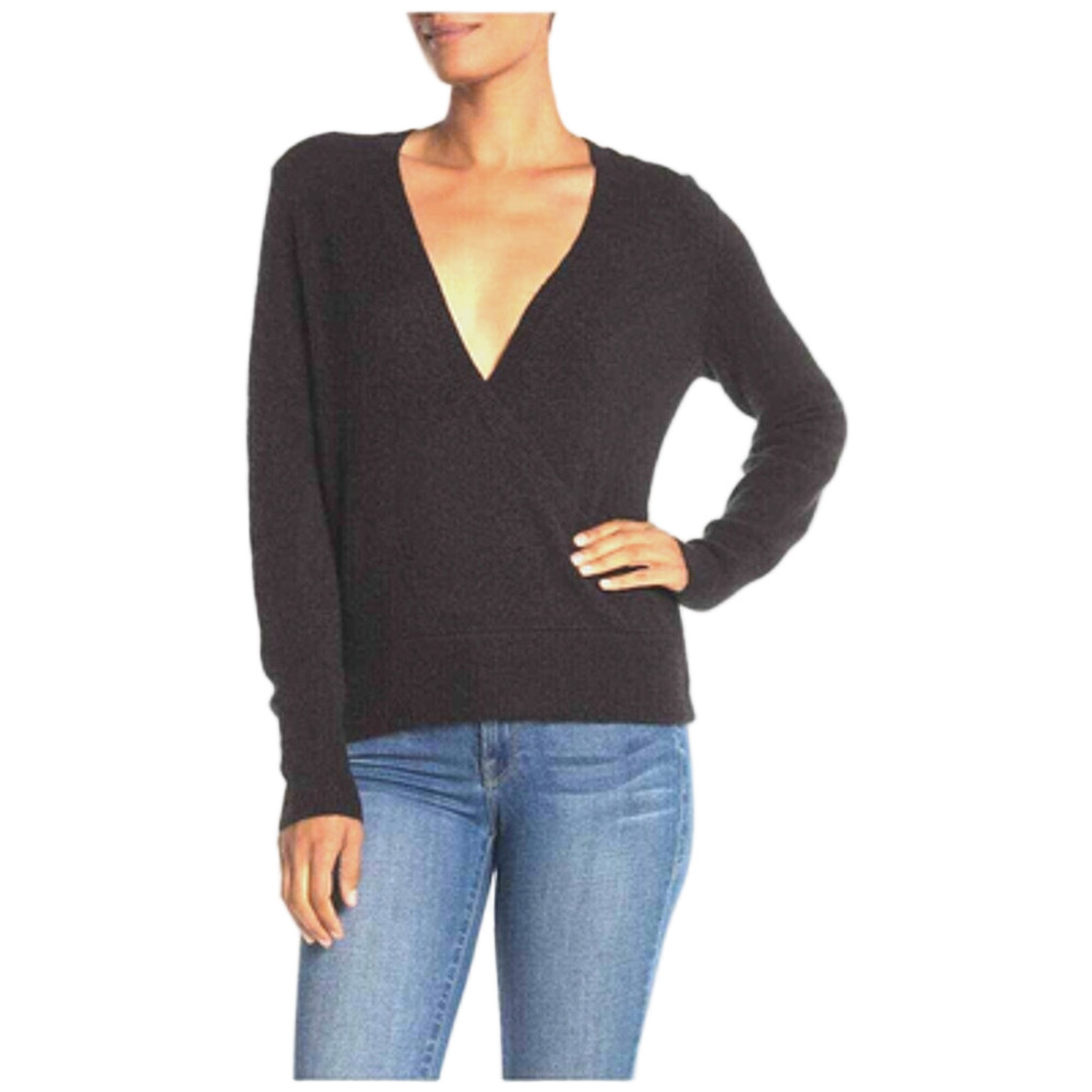 Madewell Faux Wrap Pullover Long Sleeve Wool Alpaca Blend Black Sweater Sz S
